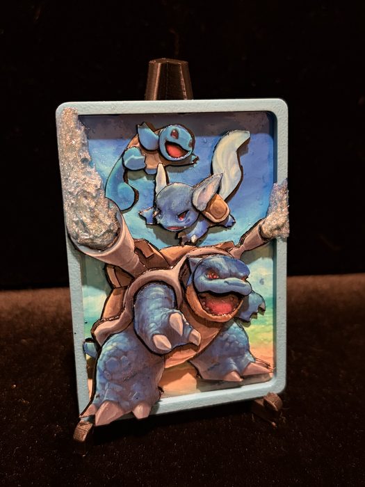 Custom 3D Squirtle evolution line diorama Pokemon card art
